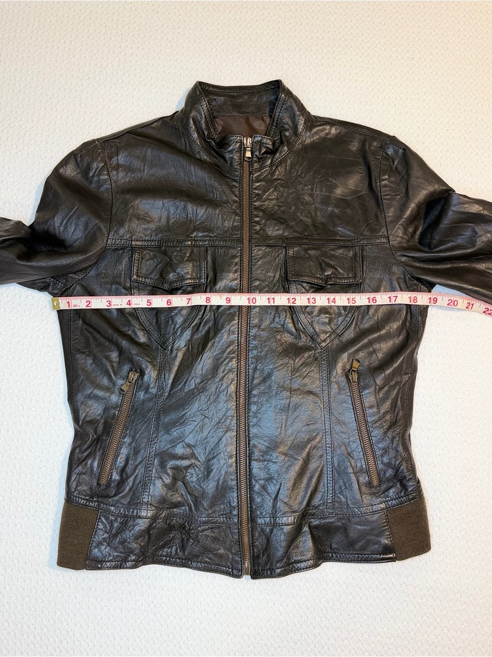 Women's Vintage Fiocchi Chocolate Brown Leather Zip-Front Jacket Italian Size 46 - Picture 9 of 15